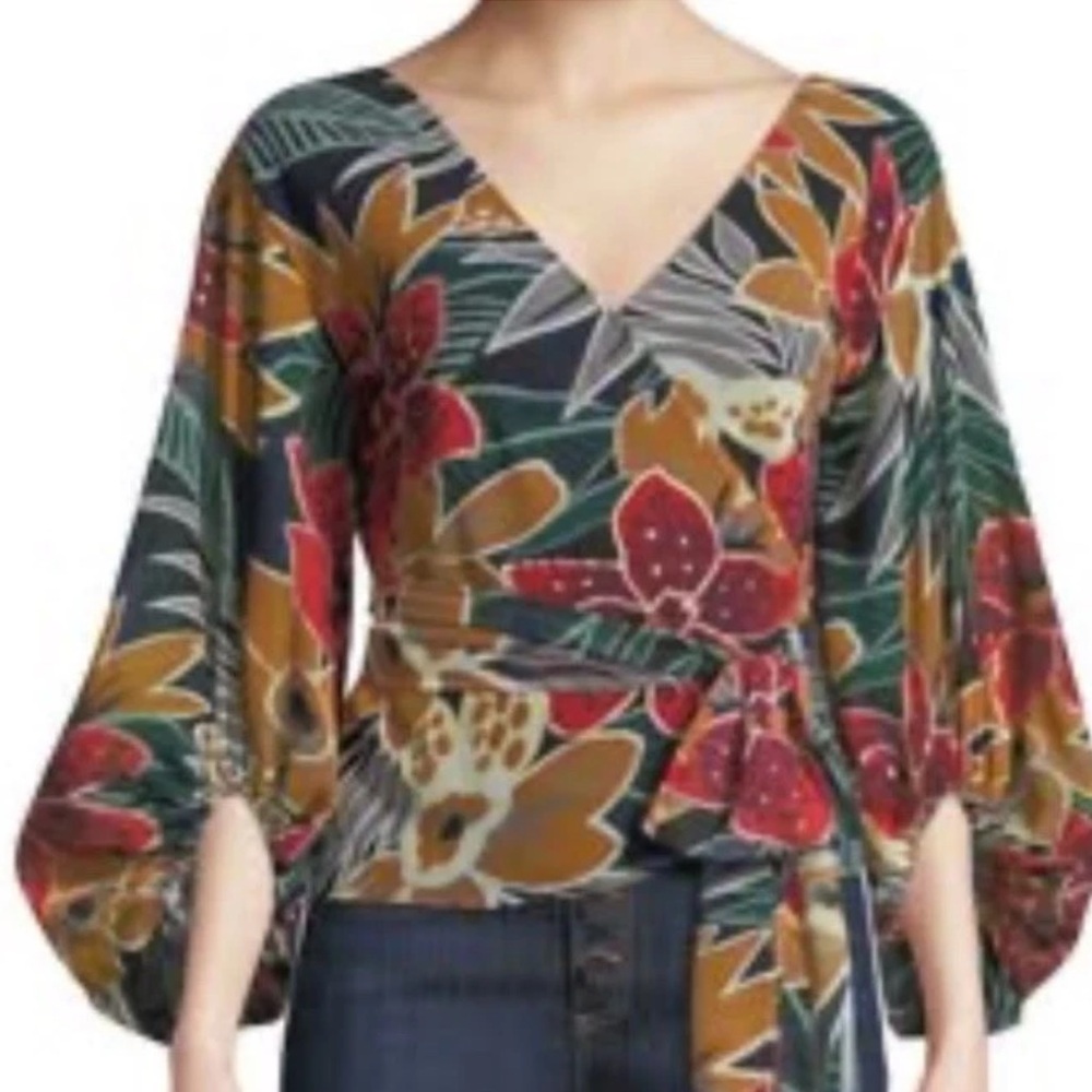 Club Monaco Riston Floral-Print Wrap Blouse Size XS